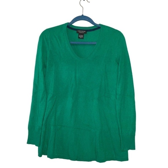 LORD & TAYLOR Pullover Green 100% Cashmere Sweater Long Sleeve Sz Small - Picture 1 of 7